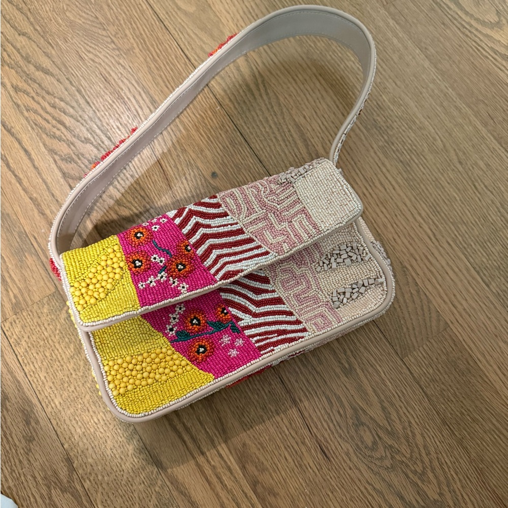 Staud Tommy Beaded Bag Clutch Red Pink Yellow EUC